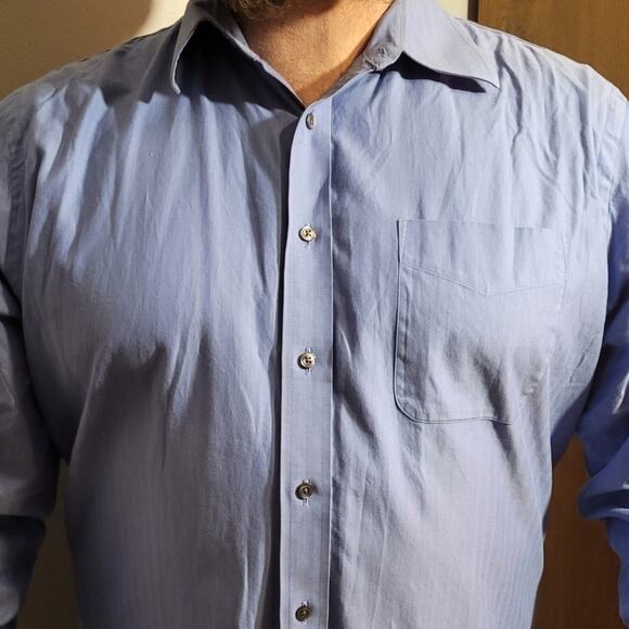 Nordstrom Blue Jacquard Cotton Dress Shirt 17.5 37 Tailored Fit Preppy Executive - Picture 2 of 11